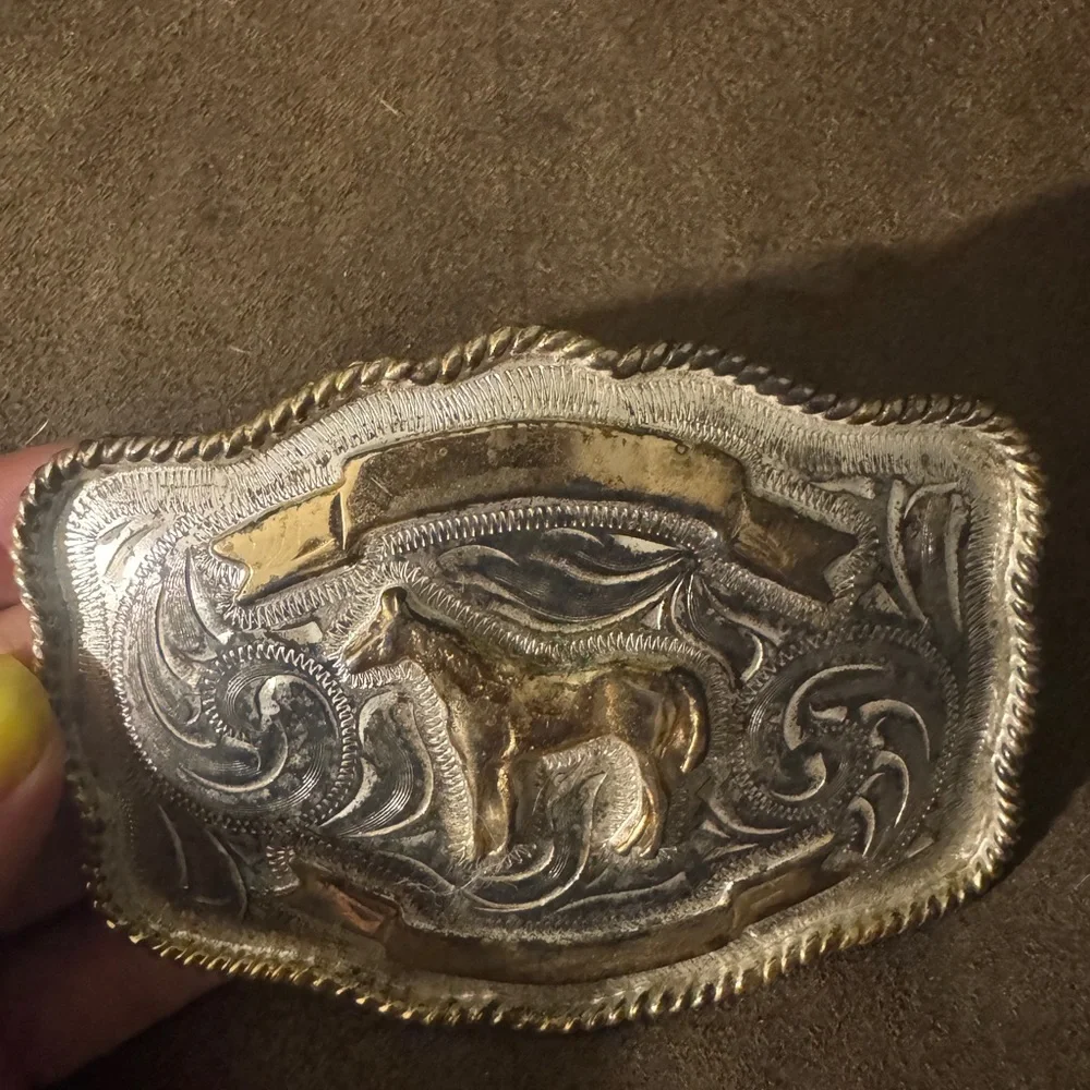 Gold and Silver Horse Belt Buckle
